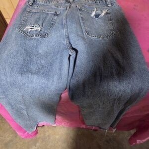 Distressed Blue Denim Cut-Off Jeans